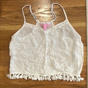 Lilly Pulitzer White Tassel Trim Crop Top